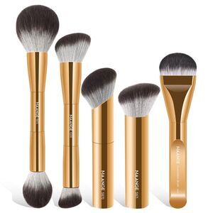 Maange 5 Pieces Gold Double-ended Kabuki Foundation Makeup Brushes Set